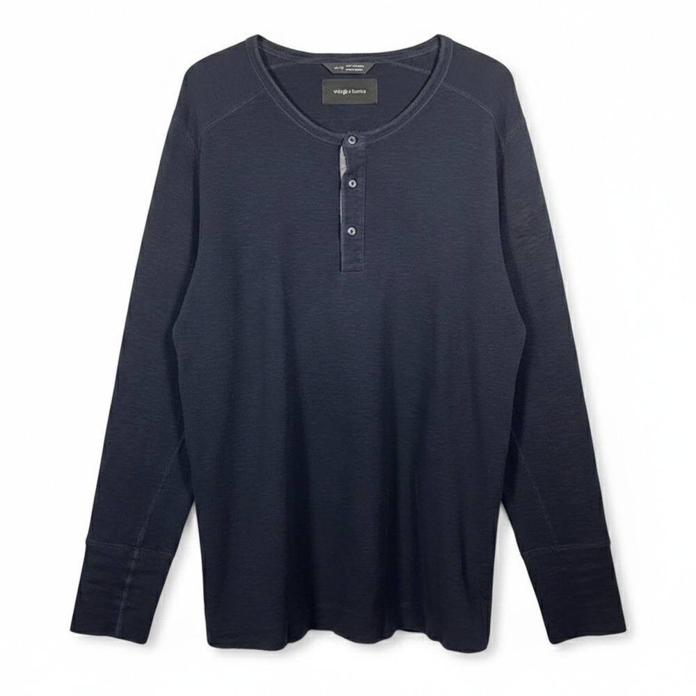 Wings + Horns Henley Shirt Long Sleeve Navy Blue XL